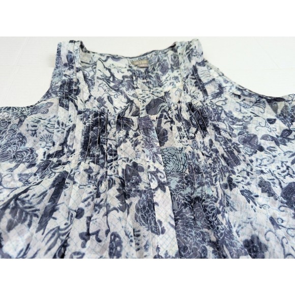 Converse One Star Women's XS Loose Fit Blue Floral Sheer Sleeveless Pleated Top - Picture 10 of 11
